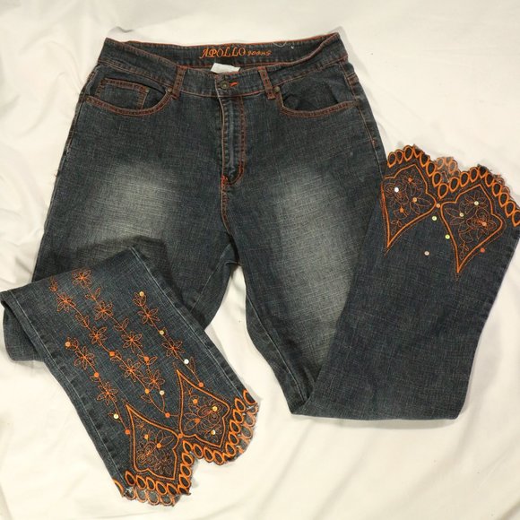 APOLLO JEANS Washed Denim Flared Bottom Jeans Sz 13/14 - Picture 7 of 16